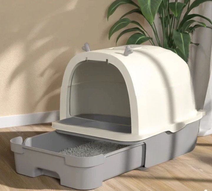 Gower Plastic Litter Box, White/Grey