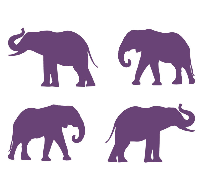 Décalcomanie murale motif éléphant, H 2,5 po x l 4 po x P 0,01 po, Violet