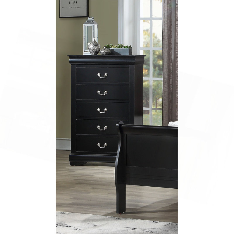 Commode 1 pièce à 5 tiroirs Louis Philip, Noir