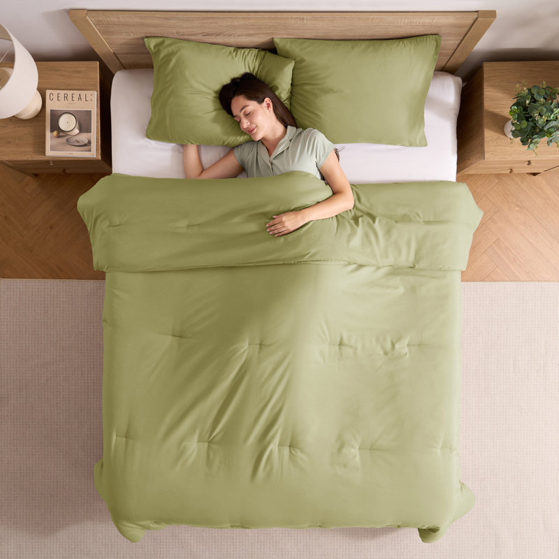  soft microfiber 3 piece comforter set with pillow shams, Olive Green, Full Comforter + 2 Standard Shams