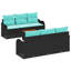 Ensemble de canapé de jardin vidaXL 7 pièces en rotin de polyester noir et turquoise