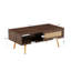 PE Rattan Coffee Table, Sliding Door For Storage, Solid Wood Legs, Modern Table For Living Room , Walnut Colour