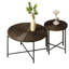 Collection de 2 tables - Noyer foncé, pieds en métal imperméables et noirs, forme cylindrique patinée et finition couleur noyer, design