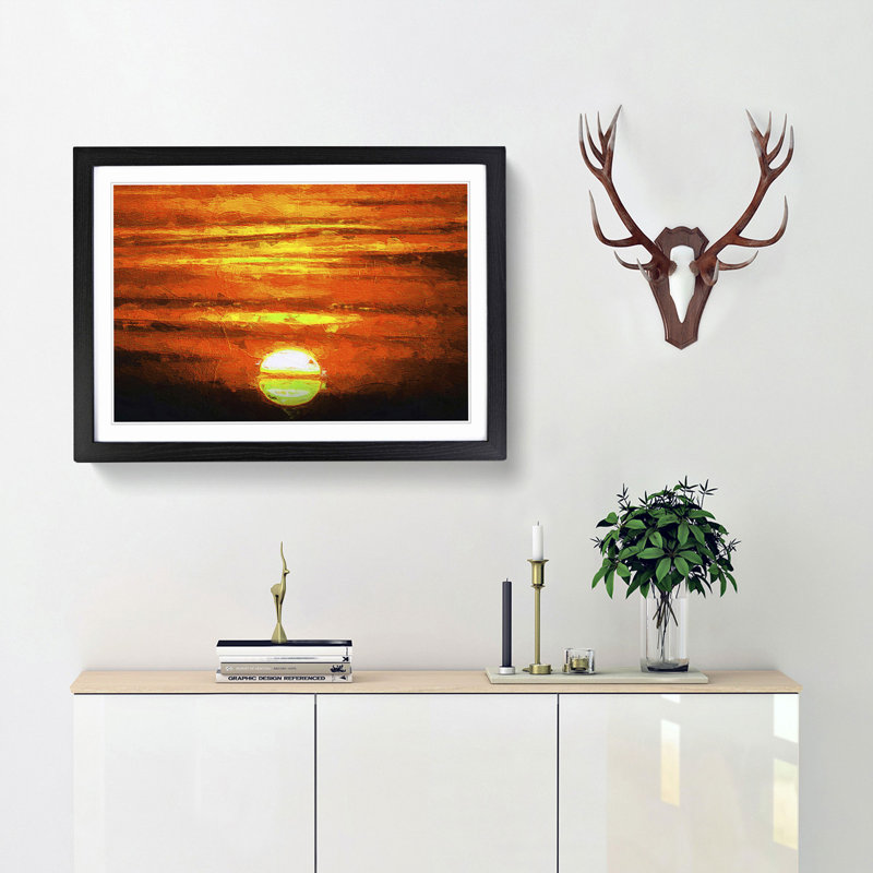 Orange Sunset - Picture Frame Painting Print, 48cm H x 65cm W x 2cm D, Black Framed