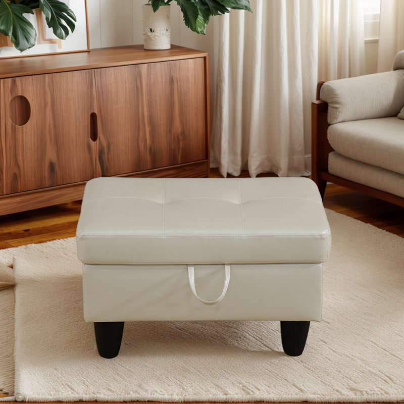 Enitan Faux Leather Ottoman, Pear White, Black