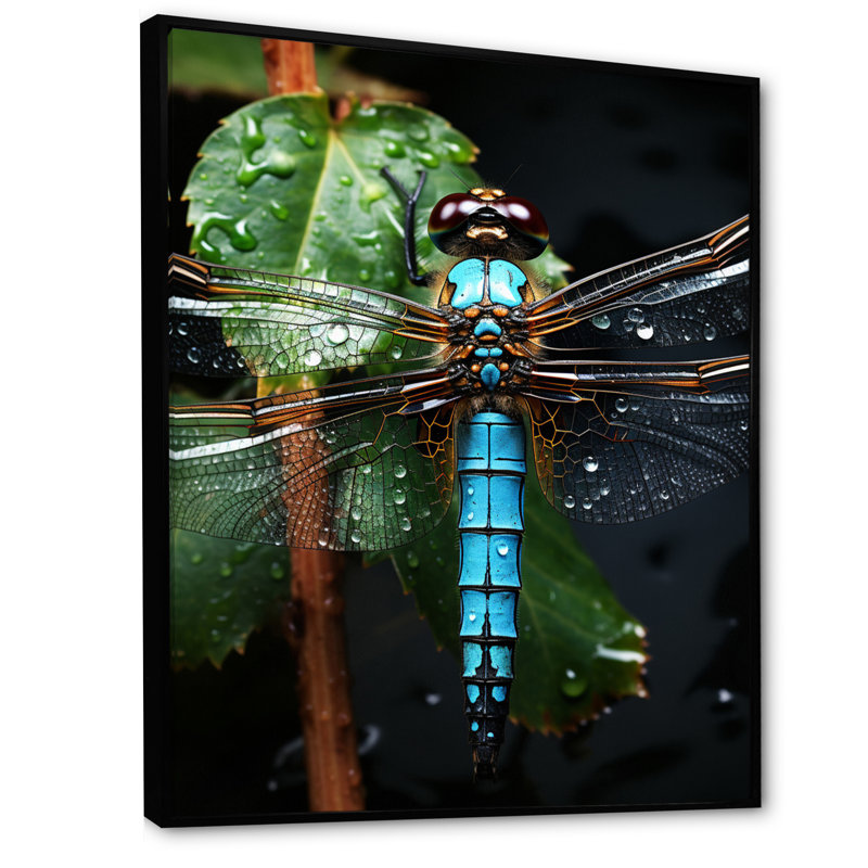 «Green Dragonfly Portrait Vibrant I», reproductions d'art mural animaux, H 20 po x l 12 po x P 1 po, Cadre flottant noir