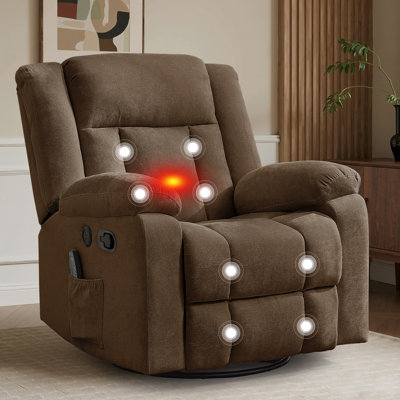 Recliner Chair, Rocker Recliner Chair with Heat and Massage,360°Swivel Recliner Chair for Adults with Side Pocket and USB ports
