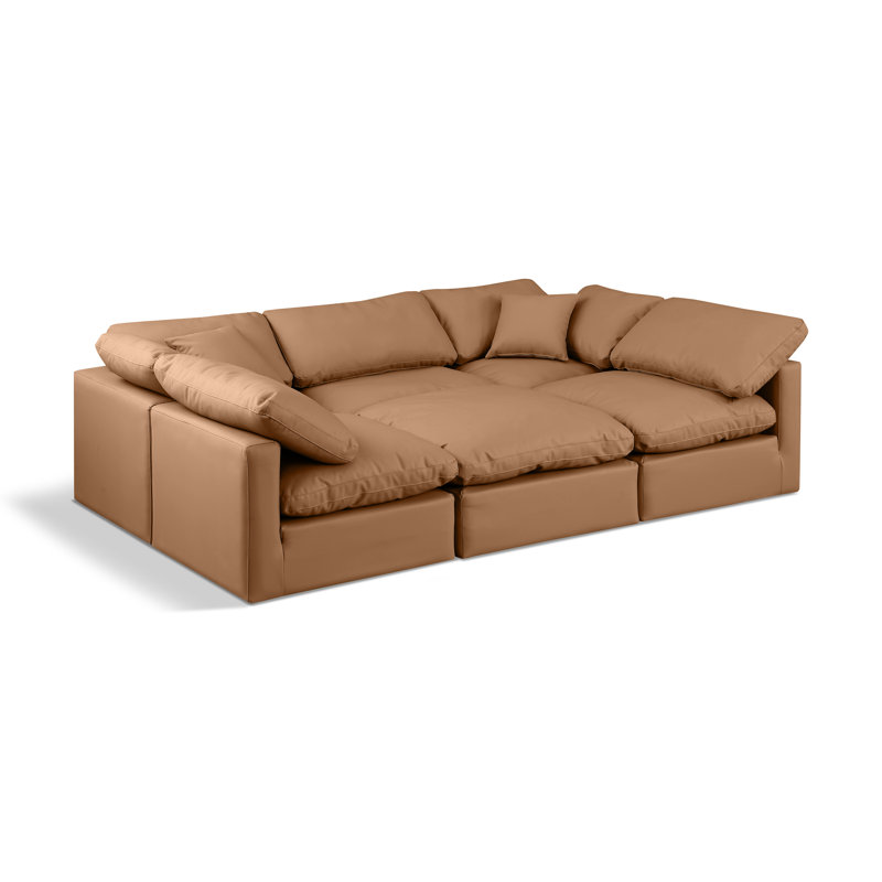 Itala Upholstered U-Shaped Sectional Reversible, Cognac Vegan Leather