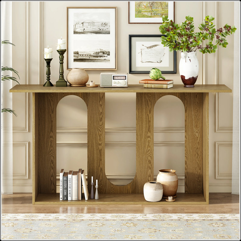 Modern and Curved Design Ash Veneer Console Table with Shelf,Suitable for Entryway,Hallway Living Room,Foyer,Corridor