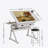 Adjustable Drawing Drafting Table Desk With 2 Drawers For Home Office And School With Stool (All White)