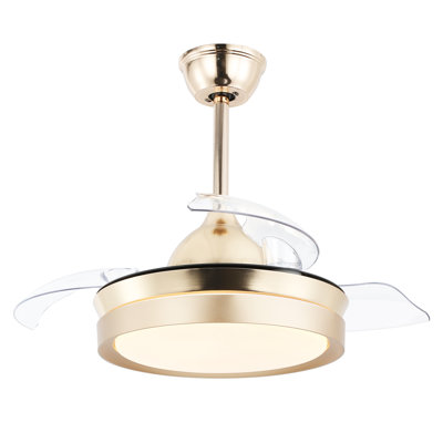36" Invisible 3-Blade Retractable Ceiling Fan with LED Light and Remote Control