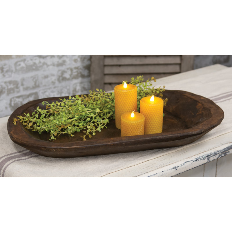 Plateau moyen en bois sculpté, H 2,25 po x l 20 po x P 12 po, Brun