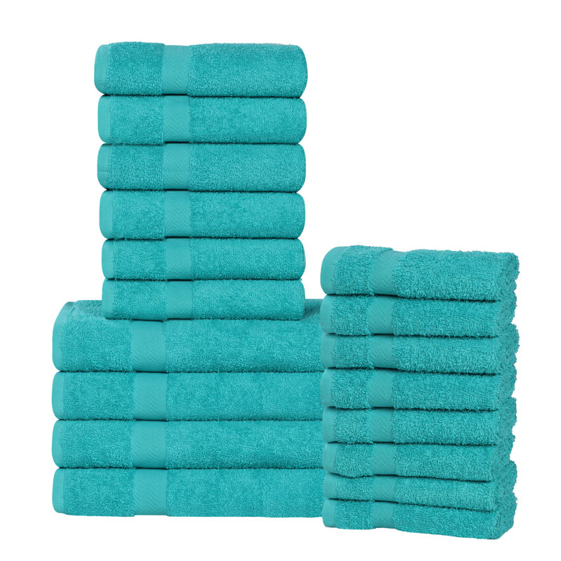 Josann Franklin 100% Cotton Lightweight Quick-Drying 18-Piece Assorted Towel Set, Turquoise