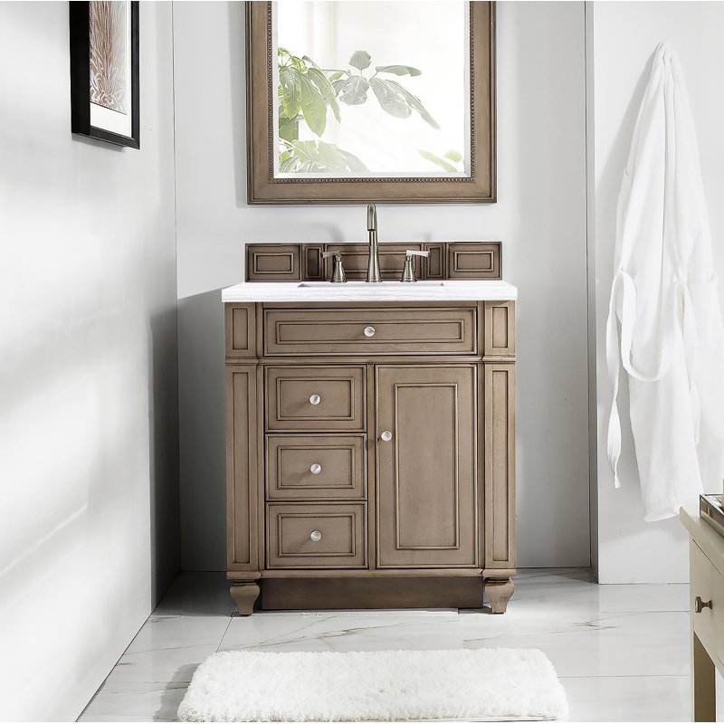 Bristol 30'' W Single Vanity, Whitewashed Walnut, Ethereal Noctis, 8" Widespread