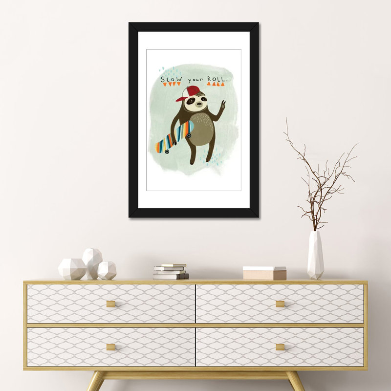 « hipster sloth i », impression sur toile tendue, H 24 po x l 16 po x P 1 po, Papier d'art encadré noir, Blanc