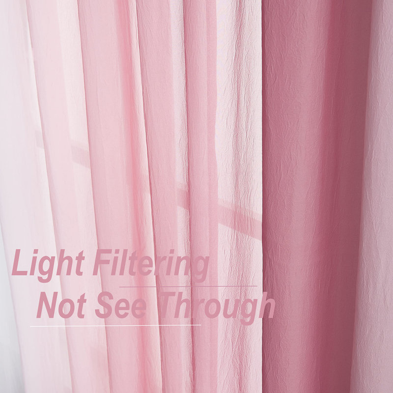 Pink Ombre Chiffon Sheer Curtains 84 Inch Long For Living Room Bedroom Decor, Crinkle Gradient Semi Voile Grommet Top Window Curtain Drapes For Girls Room, Garden, Yard, Set Of 2 Panels