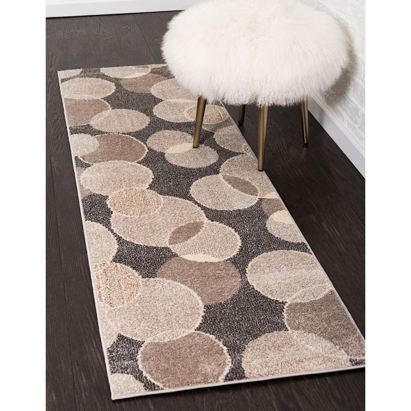 Prismatic Polka Dots Gray/Beige/Brown Area Rug, Runner 2'2" x 6'7"