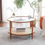 Table ronde 30,71 po à double couche ronde en verre ondulé et en rotin PE assortie à une table basse avec cadre en fer à grain de bois à transfert de chaleur-728616396