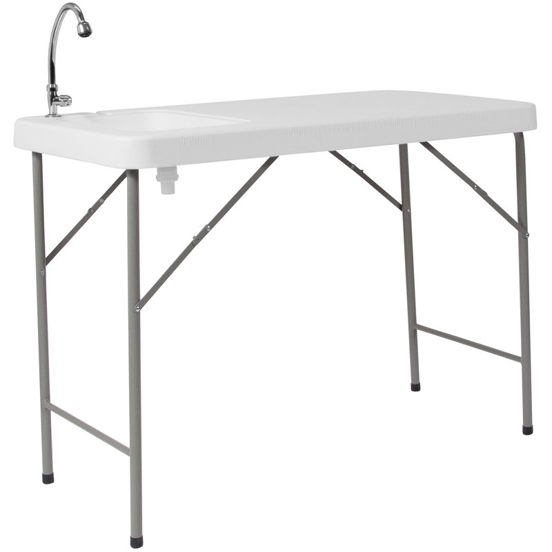 Gray Metal Folding Fish Cleaning Table with Sink, 45"