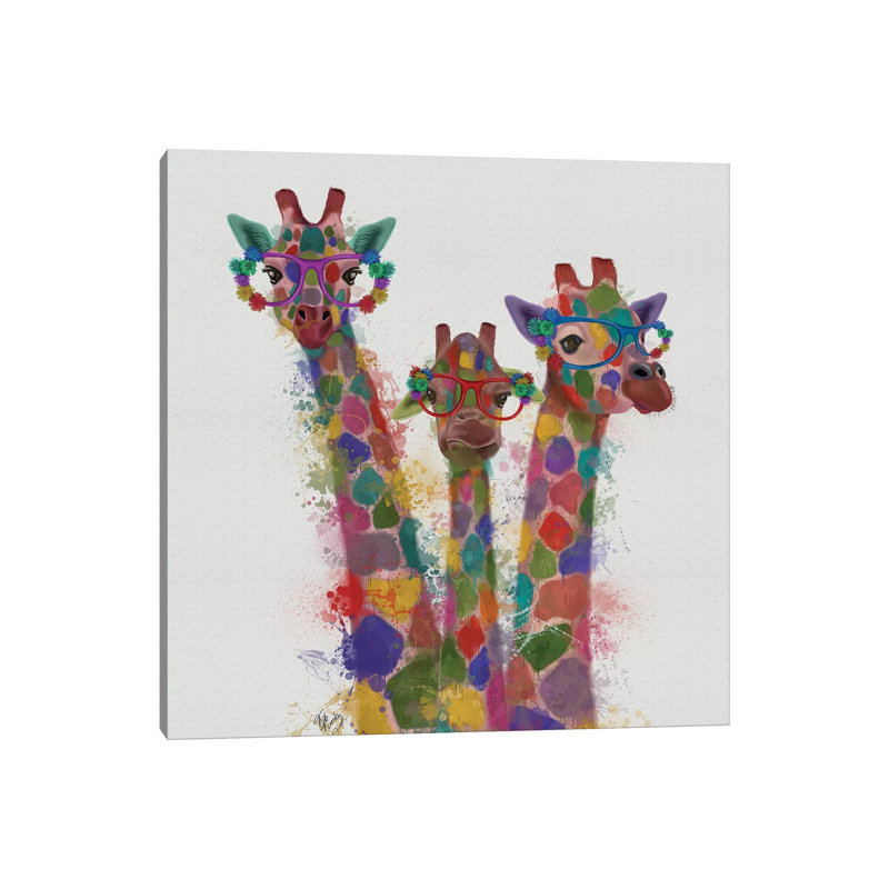 Rainbow Splash Giraffe Trio by Splash Giraffe Trio - Wrapped Canvas Print, No Frame, 66.04 cm H x 66.04 cm W x 1.91 cm D