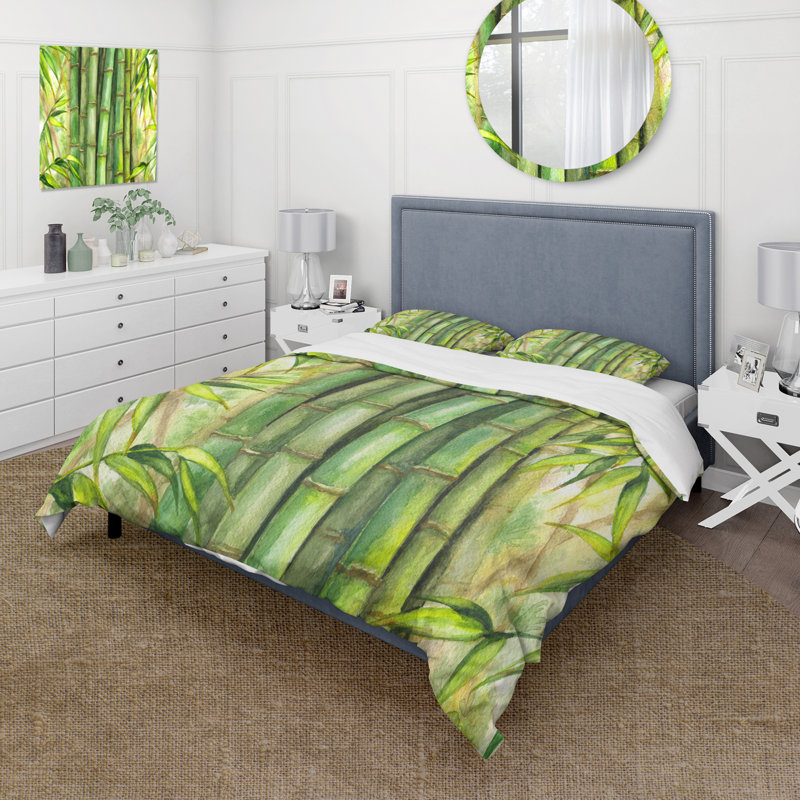 Tiges de bambou vert vif - Ensemble de housse de couette transitionnel - Microfibre de polyester