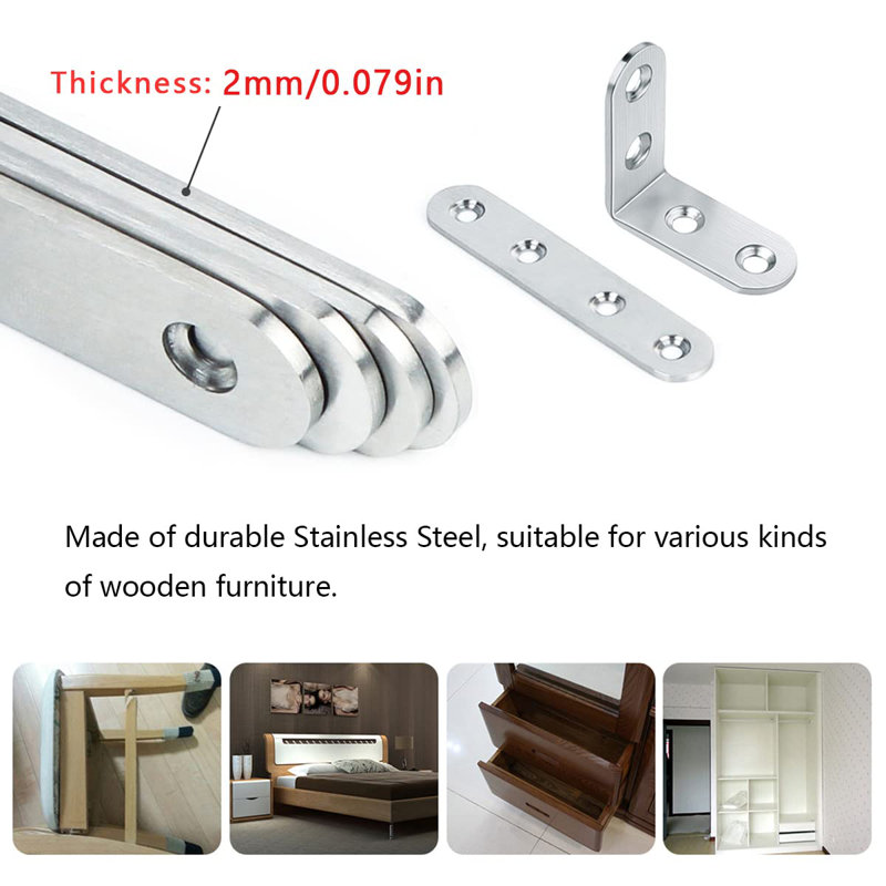 40Pcs Thin Fixing Plate L Bracket Angle Bracket With Screws, White