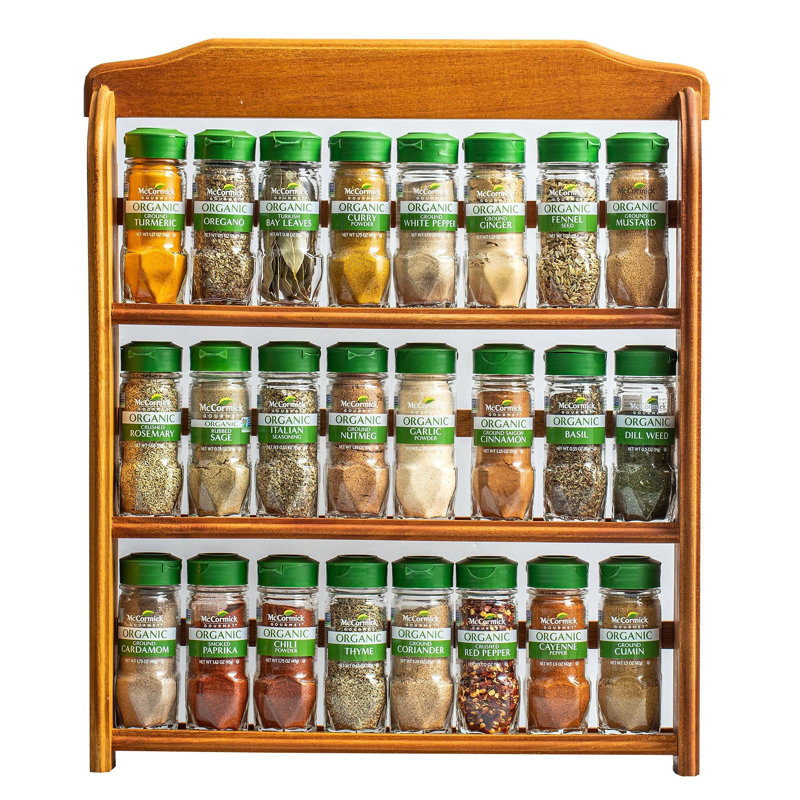 Étagère à épices en bois 24 pièces à trois étages avec épices incluses, 27,6 oz