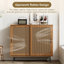 Sideboard, Kitchen Cabinet, Storage Cupboard with Rattan Decorated Doors, with 2 Sliding Barn Doors, 100 x 37 x 90 cm, Adjustable Shelves, Walnut