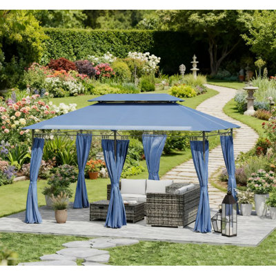 Outdoor Gazebo With Curtains,Double Roof Patio Gazebo,For Garden, Lawn, Backyard And Deck