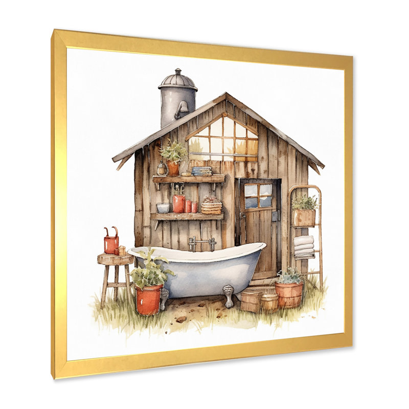 «Natural Bathroom Decor XXXV», reproduction d'art sur toile, Cadre doré à une seule photo, H 16 po x l 32 po x P 1 po