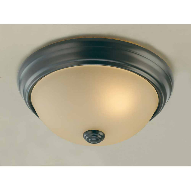 Minster 1-Light 11"W Antique Bronze Fluorescent Flush Mount Ceiling Fixture with Sepia Glass Shade