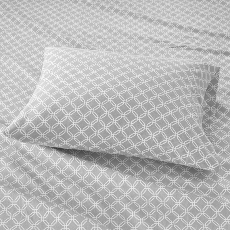Ensemble de draps 100% coton Cozy, Ensemble de draps pour très grand lit avec 2 taie, Motif géométrique gris