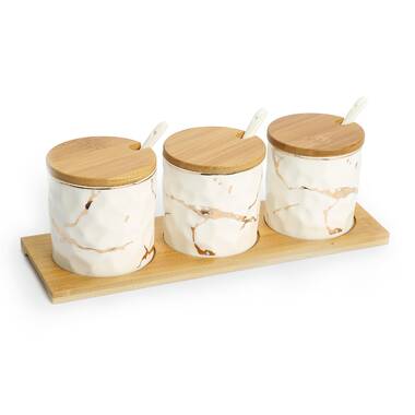 Ellie Marble Condiment Set of 2 Bowls with Spoons Zodax