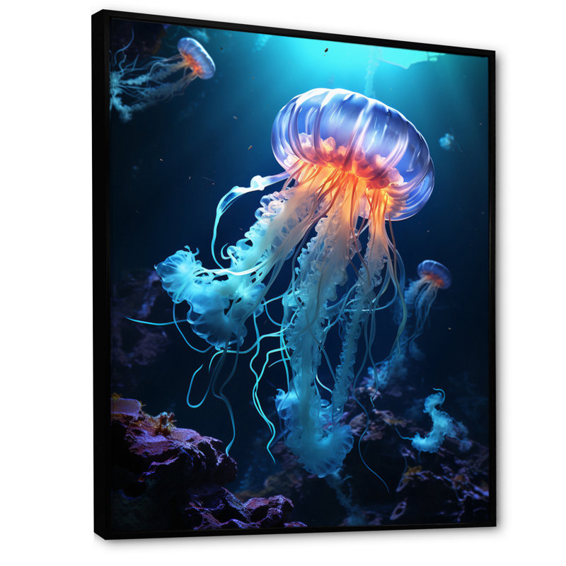 Jellyfish Luminescent Beauty I - Jellyfish Wall Art, H 44 po x l 34 po x P 1,5 po, Cadre flottant noir