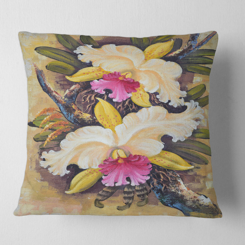 Coussin décoratif rétro Vintage Forest Orchids II, 18" x 18"