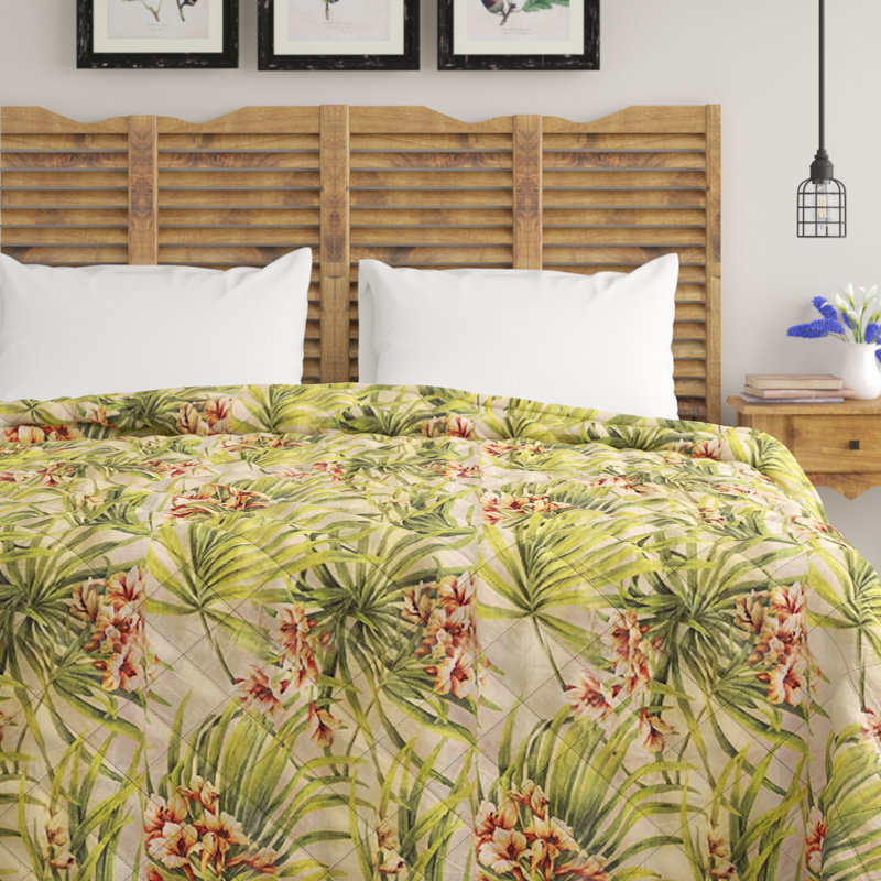 Cozumel Tropical Cotton Floral Bedspread, Twin, Cream