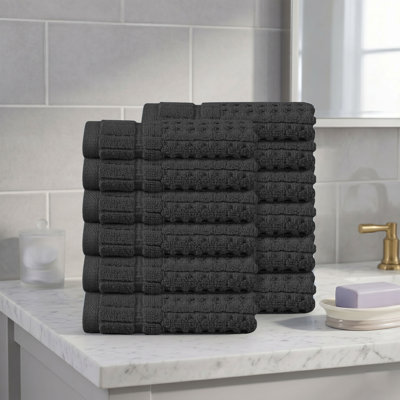 Ensemble de serviettes de toilette 12 pièces Willow - 100% coton peigné, qualité supérieure 630 g / m², gris foncé, ultra-doux et très absorbant (12 serviettes de toilette)