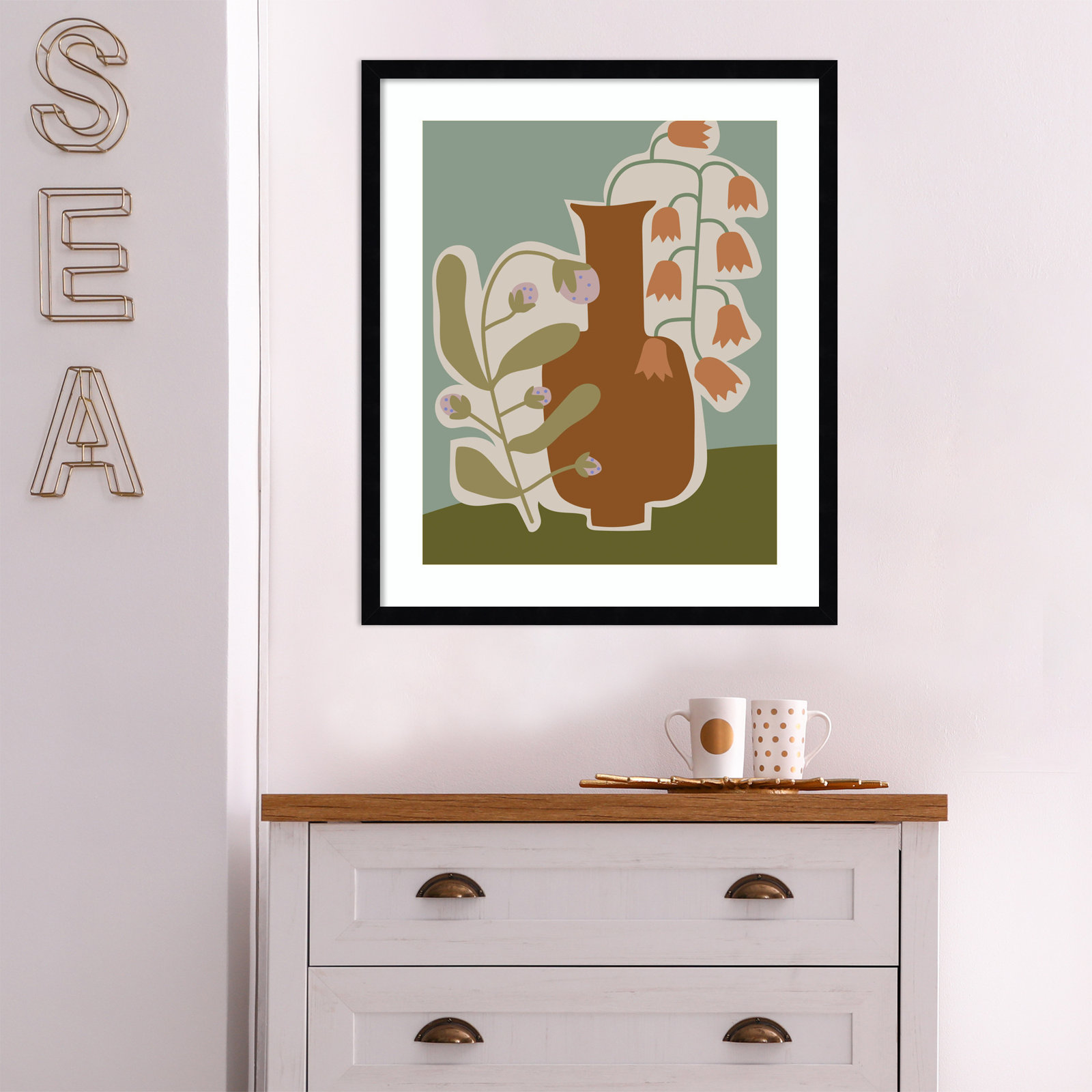 Expressive Abstract House Plant Print, Black, 25" H x 21" W x 1" D