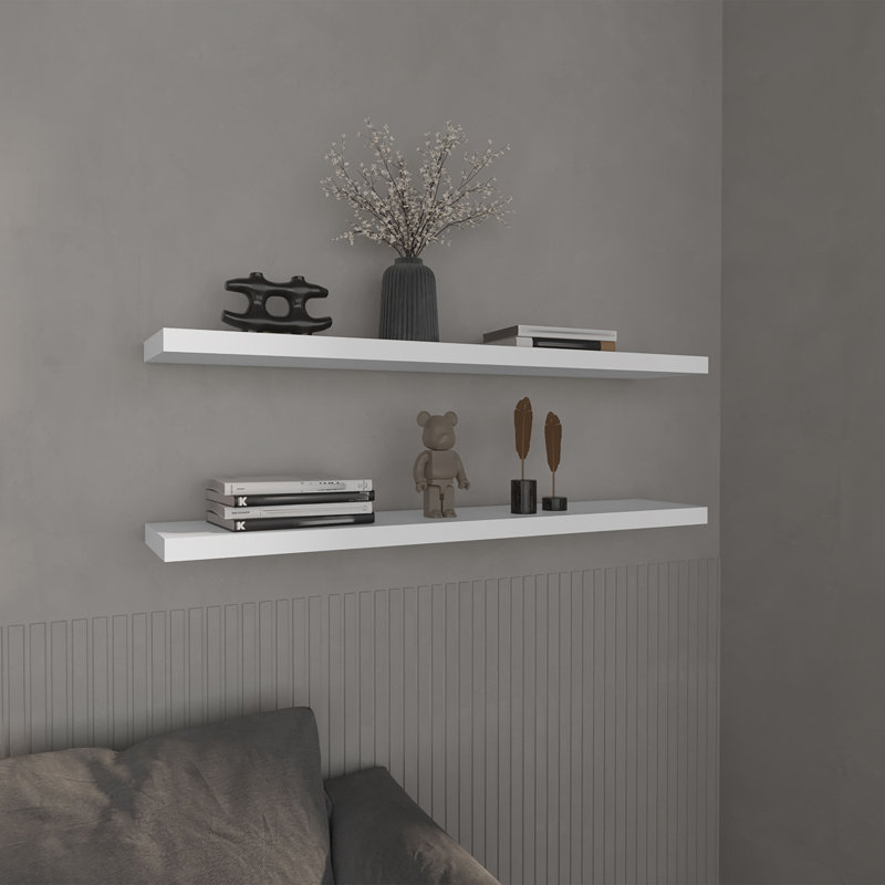 Benessa 2 Piece Floating Shelf, 3.8cm H x 120xm W x 25cm D, White