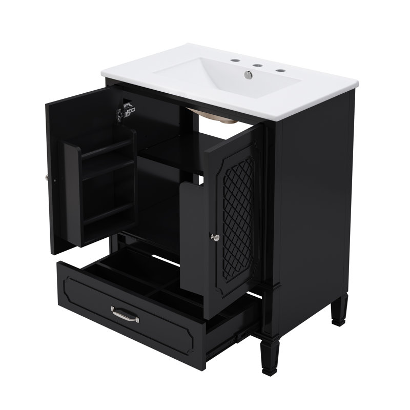 Meuble-lavabo de salle de bain avec lavabo H 34,1 po x l 30,1 po x P 18,5 po, Noir, noir, noir, noir, Doré