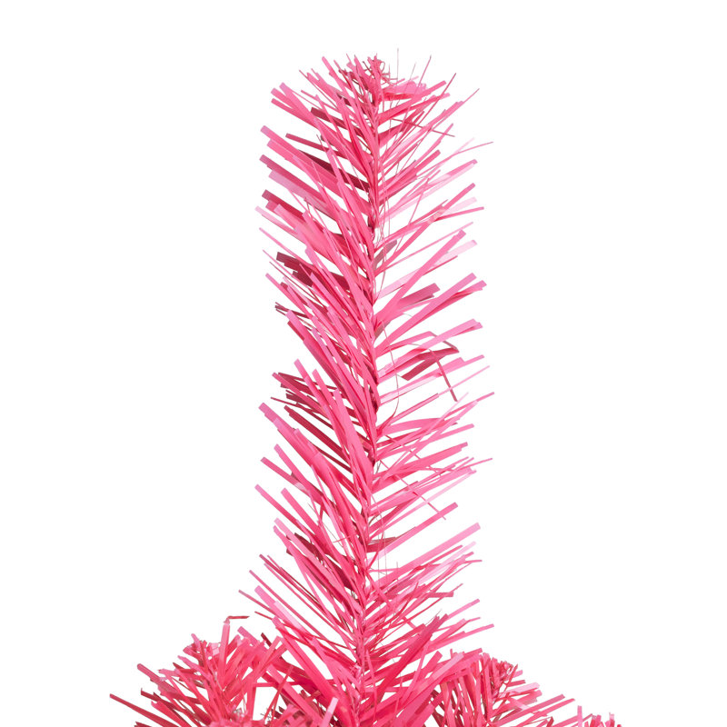 Artificial Tinsel Christmas Tree - Pink - Clear Lights, 7', Not Pre-Lit