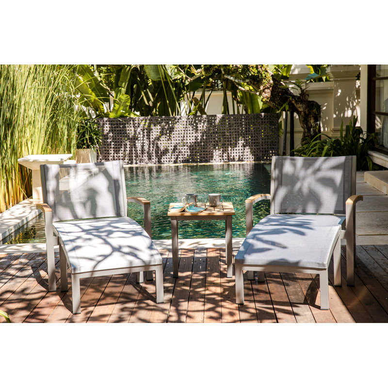 Soho 20" Teak Aluminum Outdoor Tall Square Side Table, Silver