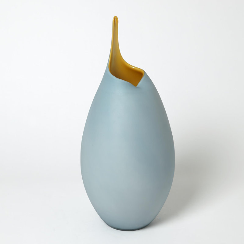 Frosted Vase w/Amber Casing, 22" H x 9.5" W x 9.5" D, Blue
