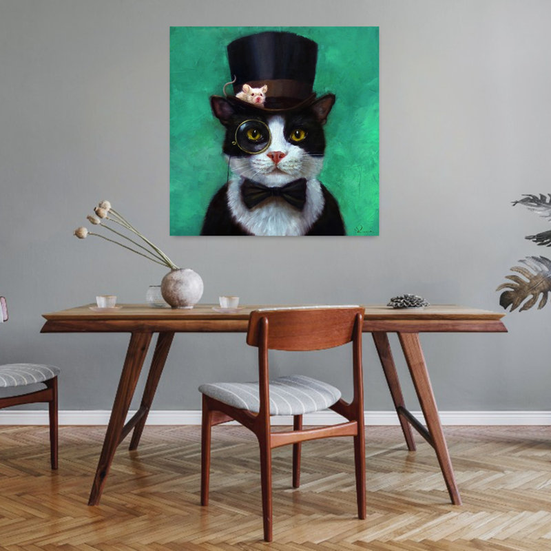 Art urbain contemporain de chat tuxedo, H 32 po x l 32 po