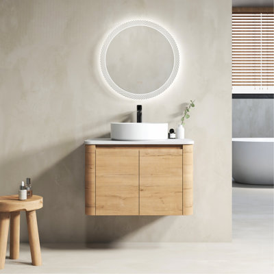 Meuble-lavabo mural 30 po avec lavabo d'art en céramique et 2 portes à fermeture en douceur, emballage KD, contreplaqué