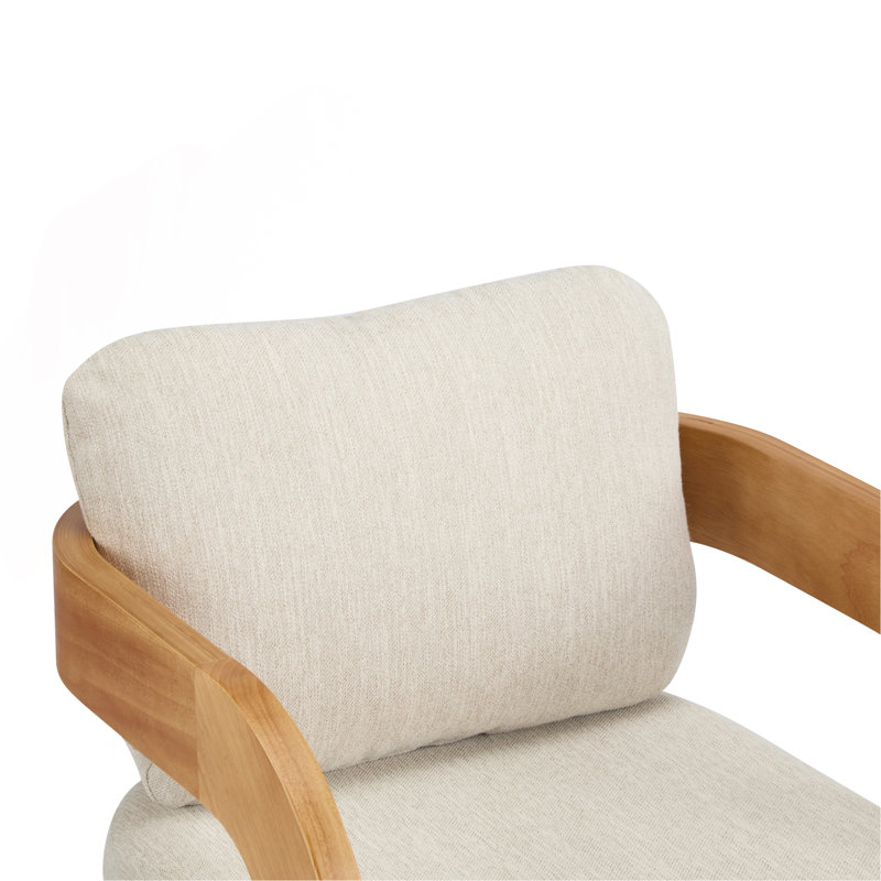 Ensemble de 2 chaises de salle à manger avec dossier coussiné, structure en bois massif, Naturel, Beige