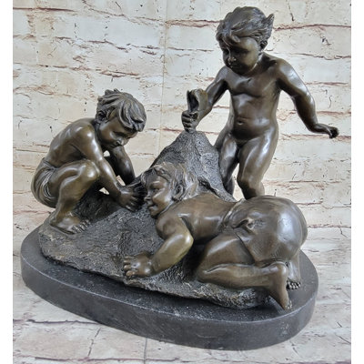Tarya Kids Boys Playing On The Beach Sand Bronze Statue Sculpture Original Art 13 Inches X 14 Inches