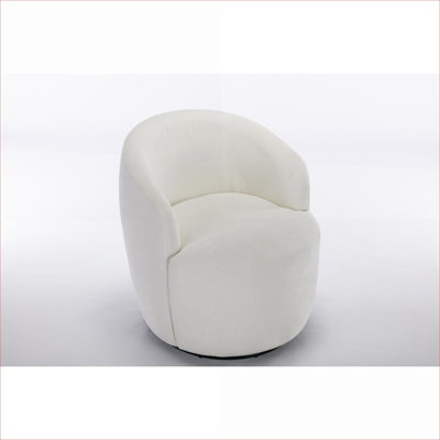 1-Seat 25.6 Inch 360° Swivel Barrel Accent Armchair Chenille Upholstery Linen Beige