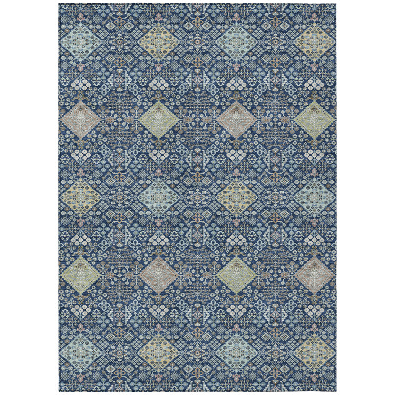 Machine Washable Indoor/Outdoor Chantille ACN2440 Traditional Rug, Navy, 10' x 14'