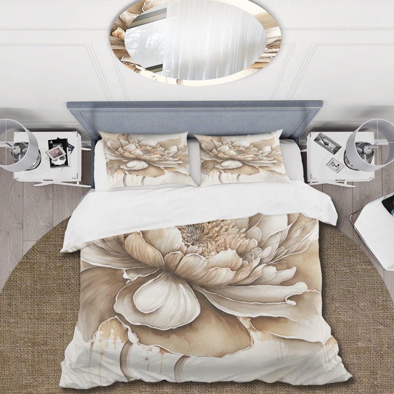 Indigold Beige Flower III - Ensemble de housse de couette floral - Polyester en microfibre